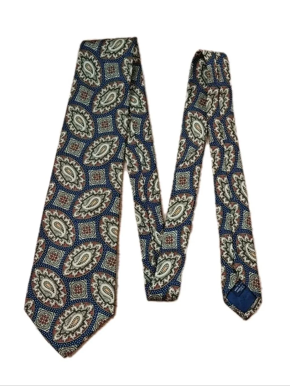 Giorgio Armani Cravette Italian Silk Mens Neck Tie Navy Brown Paisley W 4